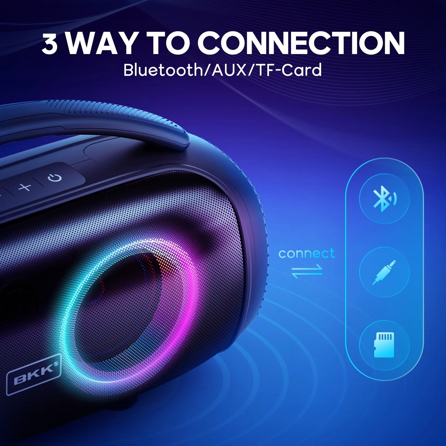 Waterproof Bluetooth Speaker, 40W Stereo Portable Wireless Speaker with DJ Lights for Beach, Party, Black