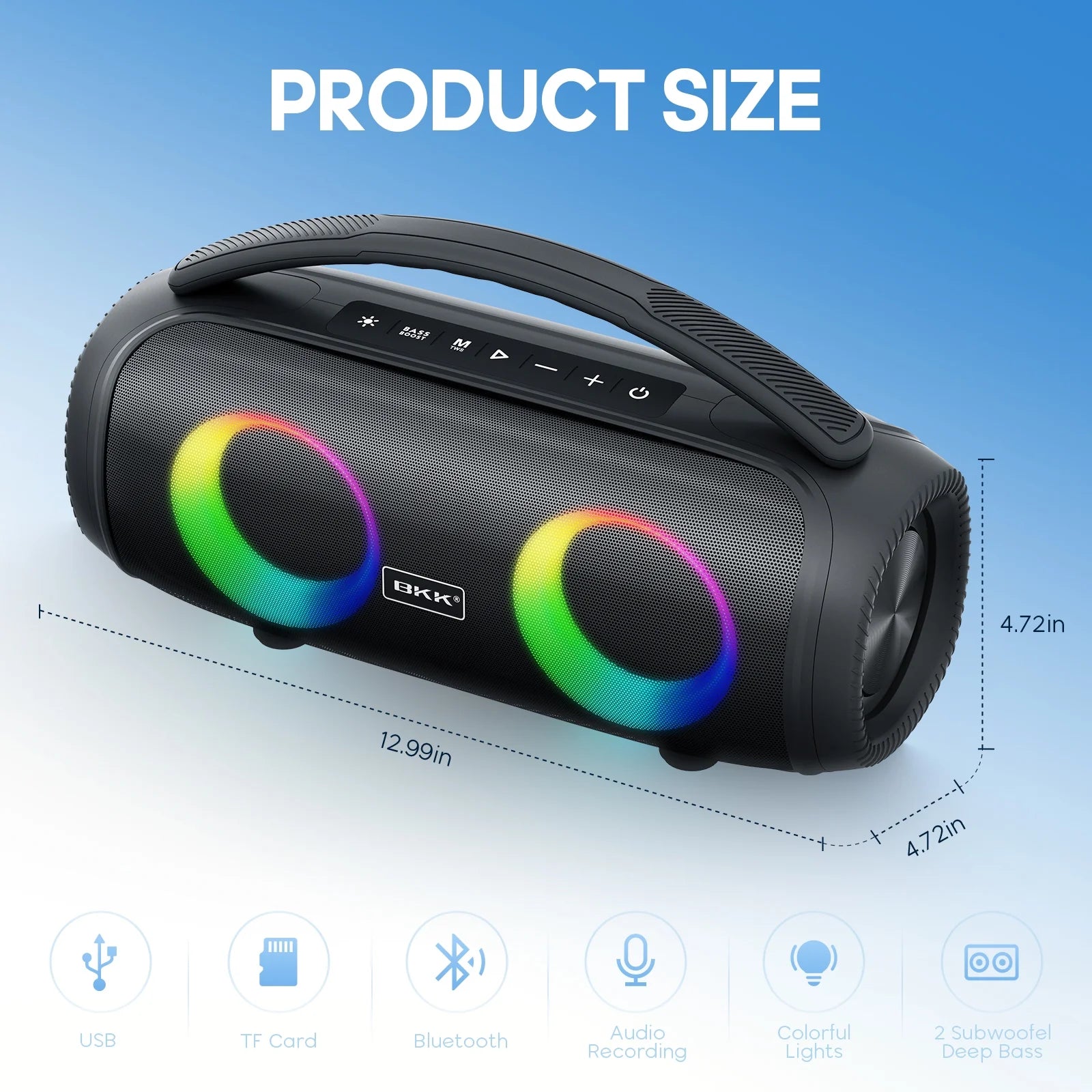 Waterproof Bluetooth Speaker, 40W Stereo Portable Wireless Speaker with DJ Lights for Beach, Party, Black