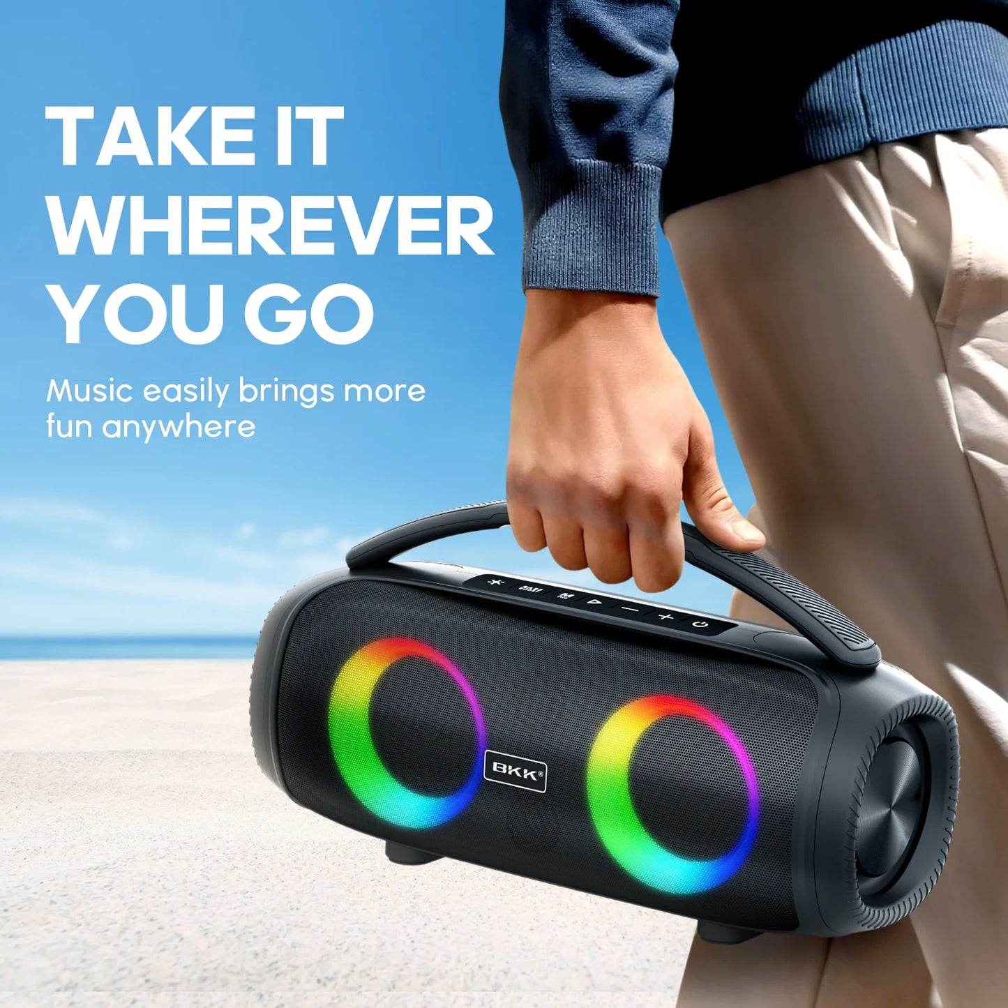 Waterproof Bluetooth Speaker, 40W Stereo Portable Wireless Speaker with DJ Lights for Beach, Party, Black
