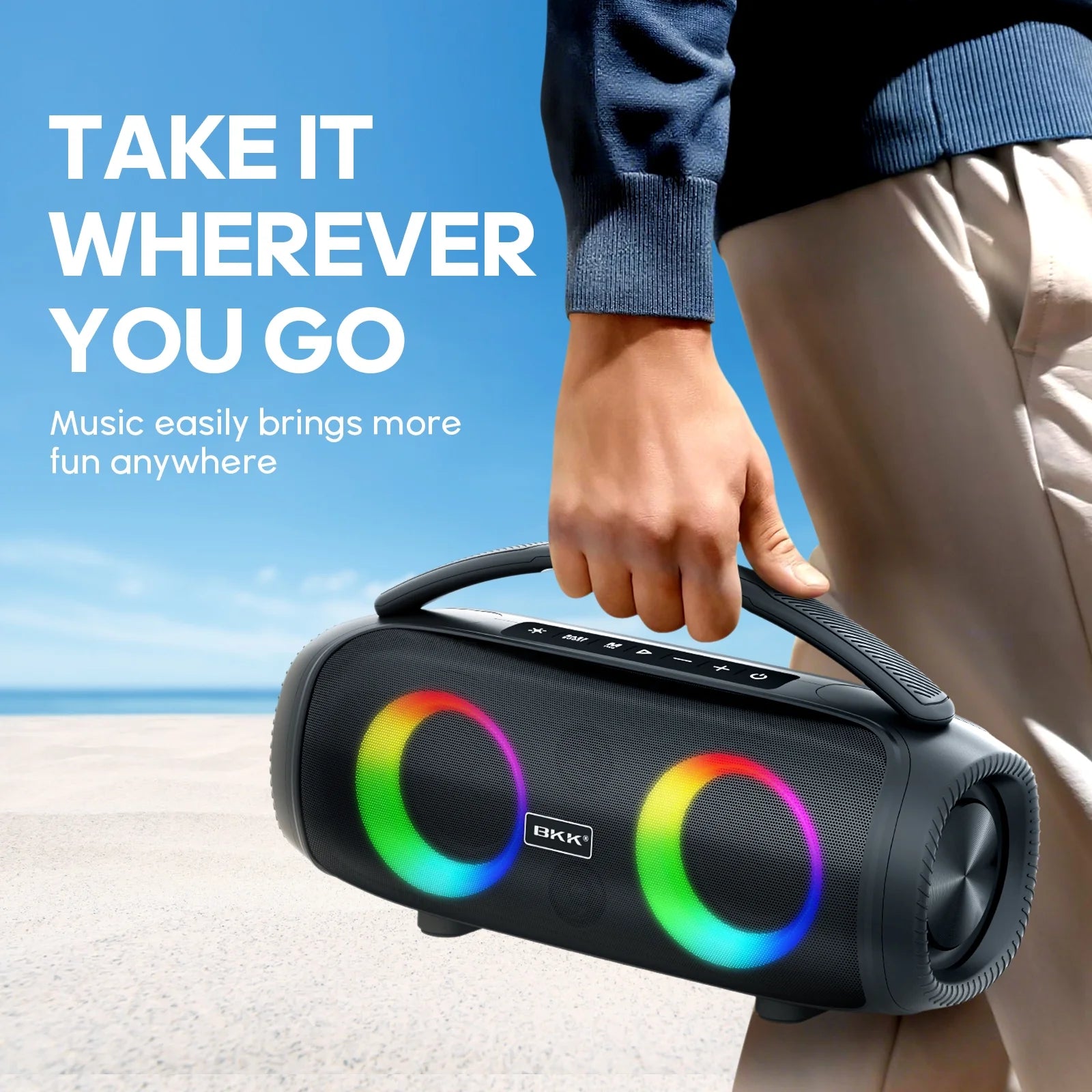Waterproof Bluetooth Speaker, 40W Stereo Portable Wireless Speaker with DJ Lights for Beach, Party, Black