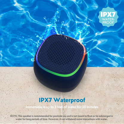Mini Portable Bluetooth Speaker, IPX7 Waterproof Wireless Speaker, Black with LED Lights