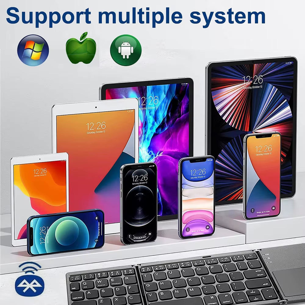 Portable Foldable Folding Keyboard Mini Wireless Bluetooth Keyboard Touchpad Keyboard for Windows Android IOS Tablet Ipad Phone