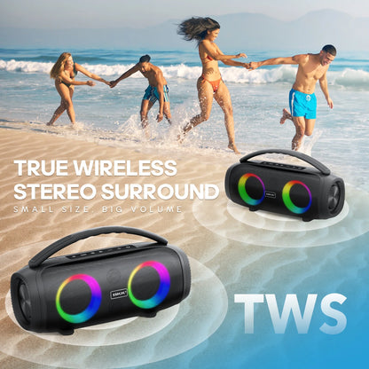 Waterproof Bluetooth Speaker, 40W Stereo Portable Wireless Speaker with DJ Lights for Beach, Party, Black