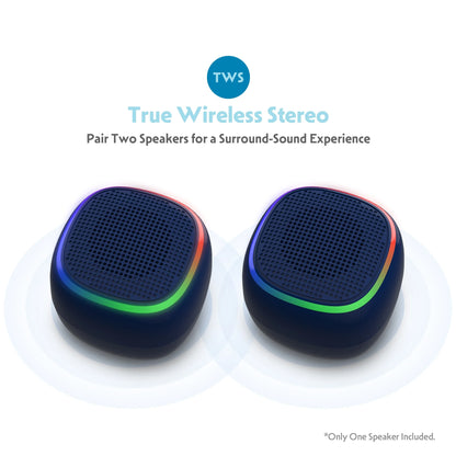 Mini Portable Bluetooth Speaker, IPX7 Waterproof Wireless Speaker, Black with LED Lights