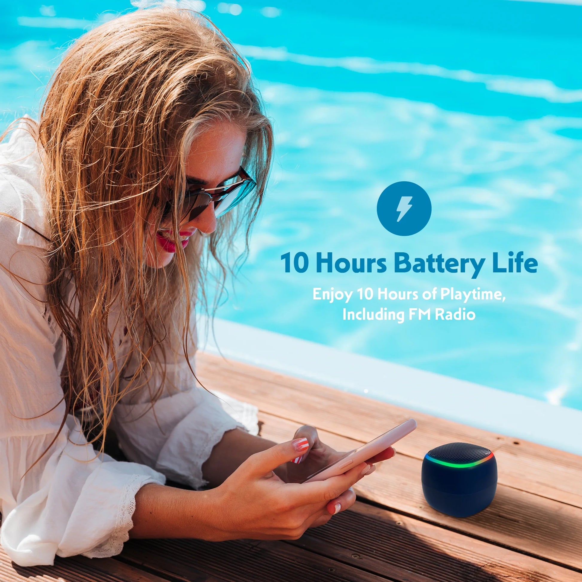 Mini Portable Bluetooth Speaker, IPX7 Waterproof Wireless Speaker, Black with LED Lights