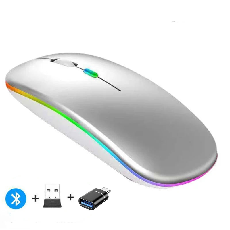 Rechargeable Wireless Mouse Bluetooth-Compatible 2.4Ghz Dual Modes Computer Mice with Nano Receiver for PC Laptop Macbook