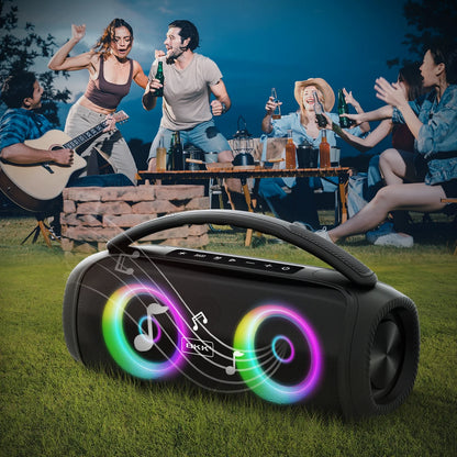 Waterproof Bluetooth Speaker, 40W Stereo Portable Wireless Speaker with DJ Lights for Beach, Party, Black