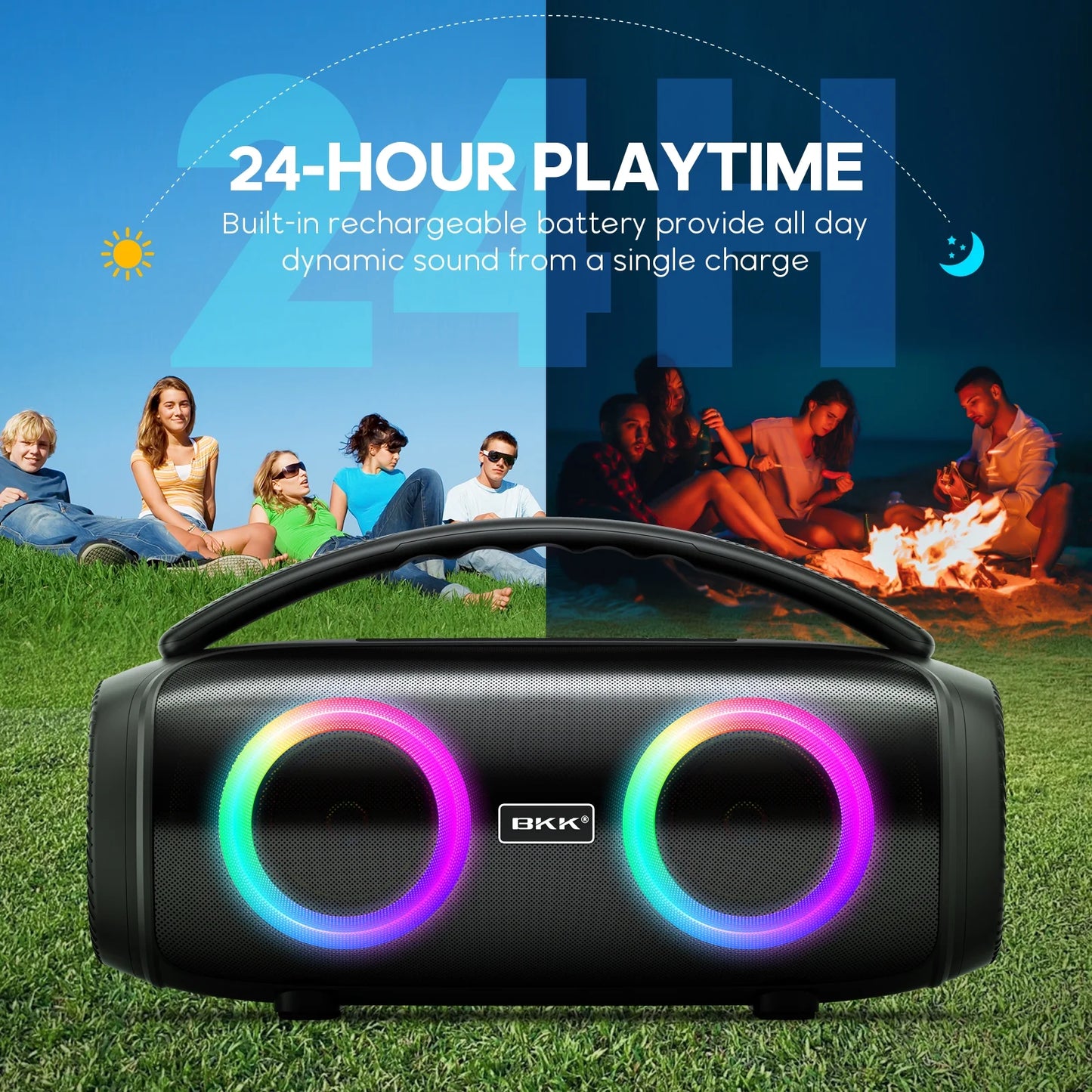 Waterproof Bluetooth Speaker, 40W Stereo Portable Wireless Speaker with DJ Lights for Beach, Party, Black