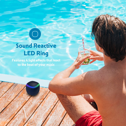 Mini Portable Bluetooth Speaker, IPX7 Waterproof Wireless Speaker, Black with LED Lights